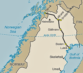 Mappa della ferrovia Ofotbanen