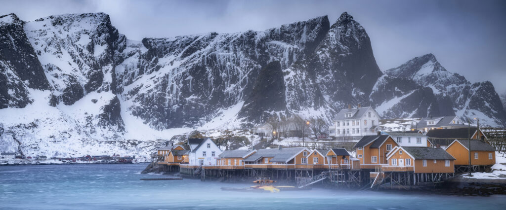 Beautiful winter Norway landscape - lofoten islands - Sakrisoy v