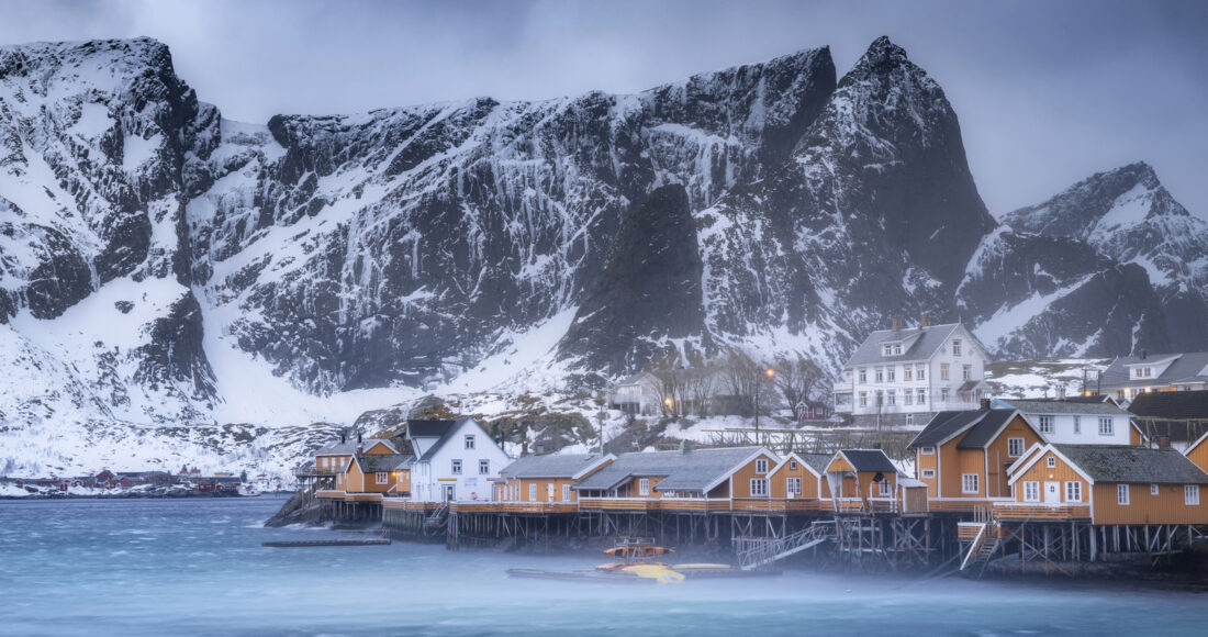 Beautiful winter Norway landscape - lofoten islands - Sakrisoy v