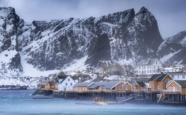 Beautiful winter Norway landscape - lofoten islands - Sakrisoy v